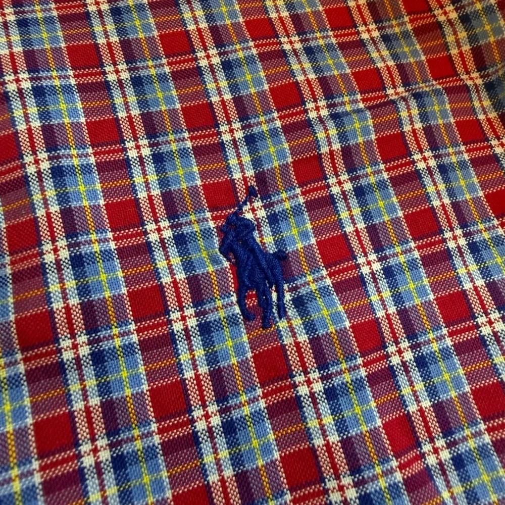 Polo Ralph Lauren‎ Mens Large Plaid Button Down Shirt Red Blue Cotton